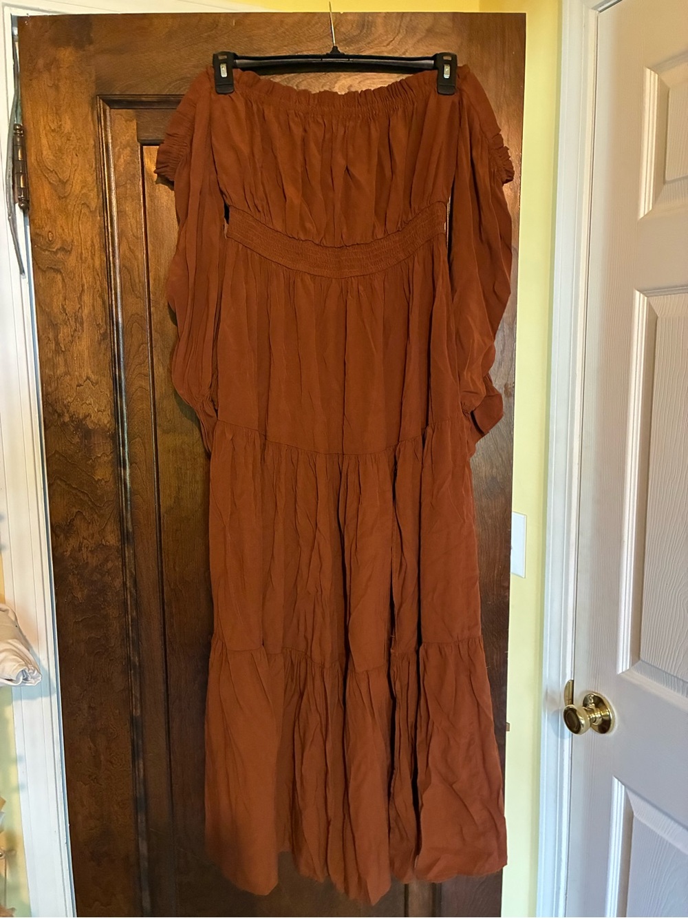 Off-Shoulder Maxi Dress in Rust